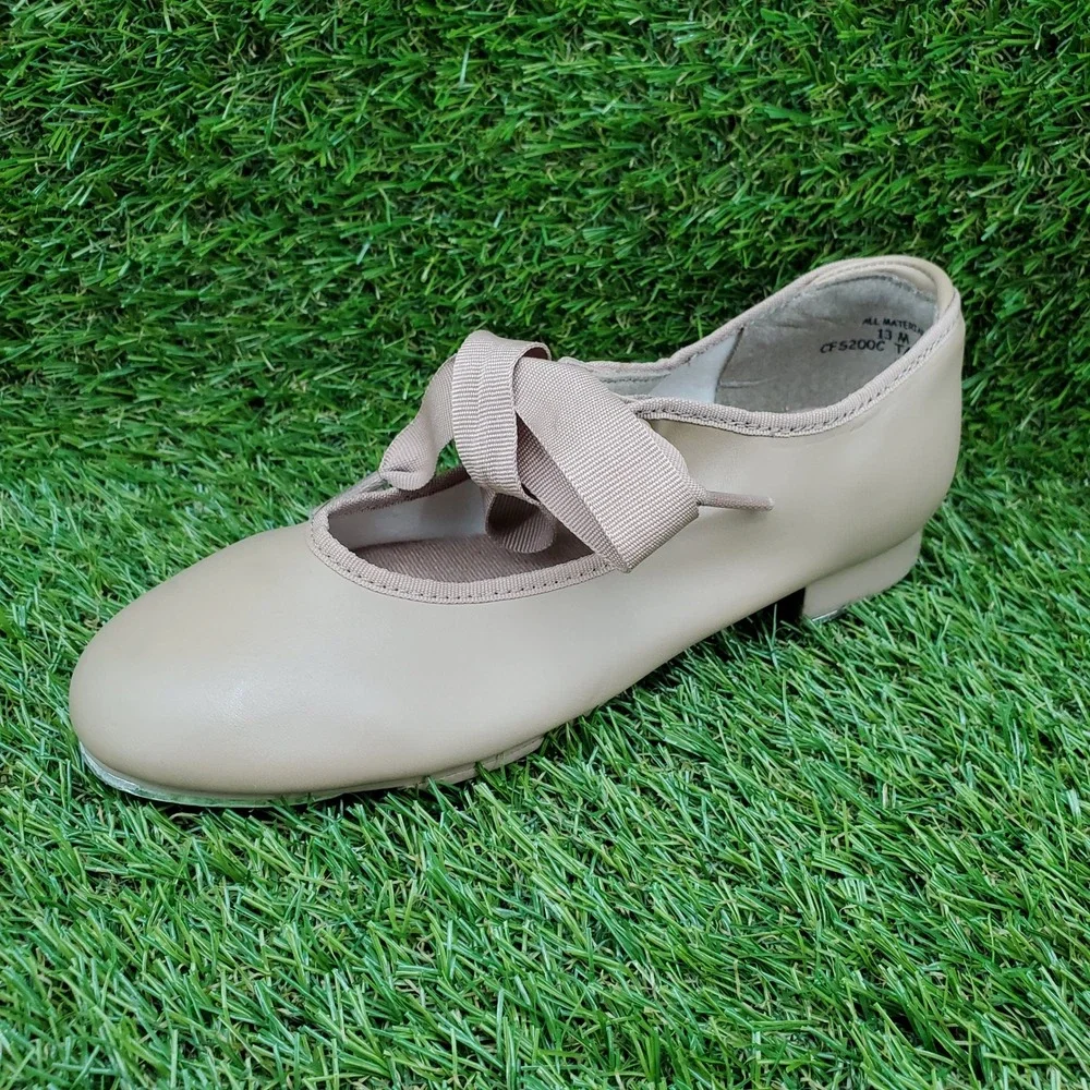 Capezio Future Star SIZE 13 Girls Tap Dance Shoes Ribbon Tie Tan Beige